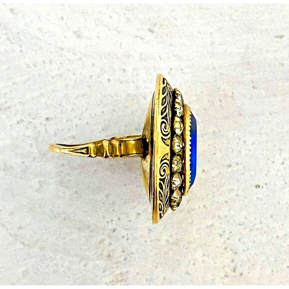 Vintage Belle Epoque Simulated Sapphire Diamond Ring with Paste Stones Sz 6.75 - Picture 3 of 7